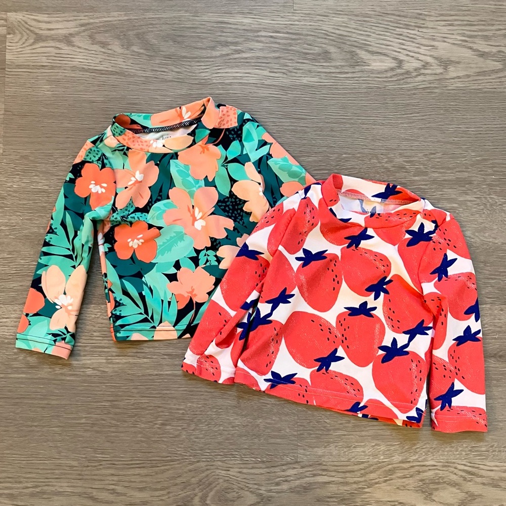 Carter’s Baby Girls Rash Guard Size 9M Set of 2 Long Sleeve Floral Strawberries